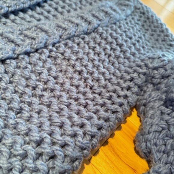 MumsHandmade Bubble Sleeve Cardigan Knit Chunky Blue Wool Popcorn Aran Mum's - Picture 8 of 10